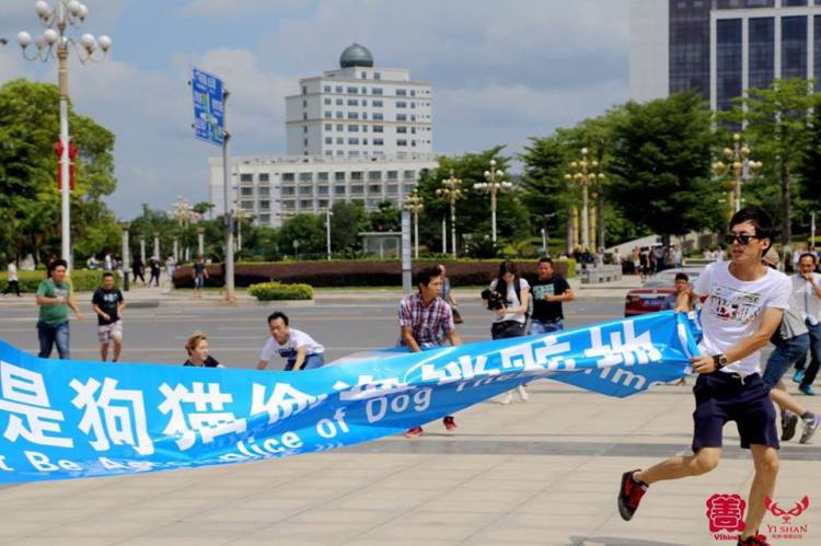 Chinese activists from Vshine Animal Protection Group in-action at Yulin. Photo credit: Humane Society International.